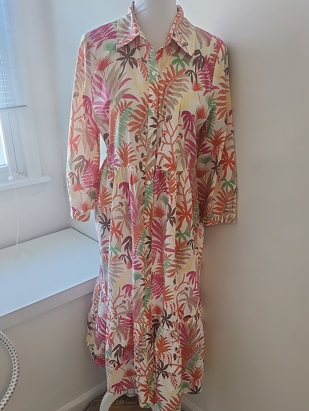 J. McLaughlin Tybee Jungle Melody Midi Shift Dress Cotton Resortwear Size Large - Picture 3 of 10